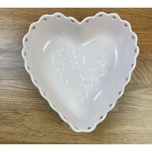 Longaberger‎ Pottery Bowl Sweetest Heart Dish PINK Floral Bouquet Scalloped Edge